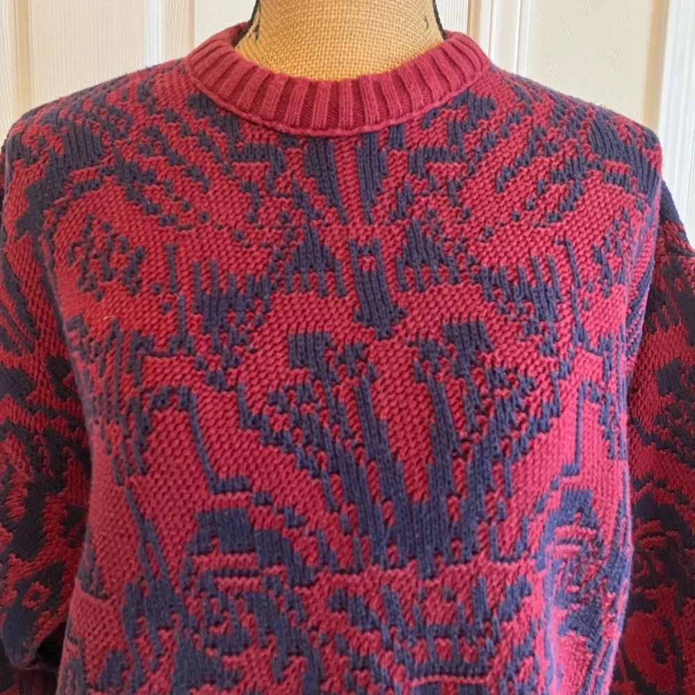 Vintage 80’s Lord Jeff 100% Fine Cotton maroon navy knit crew neck Sweater L